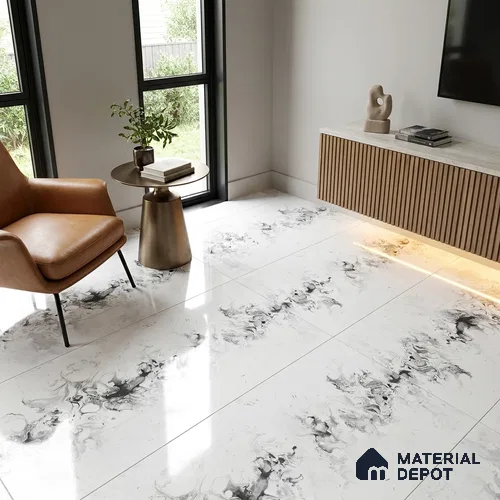 Marble Endless Statuario Wall & Floor Tile TL 05118 B Off-White 4 ft x 2 ft Glossy Finish Vitrified Tile - 9 mm | 4 Random Designs | Suitable For Living Room, Bedroom, Dining