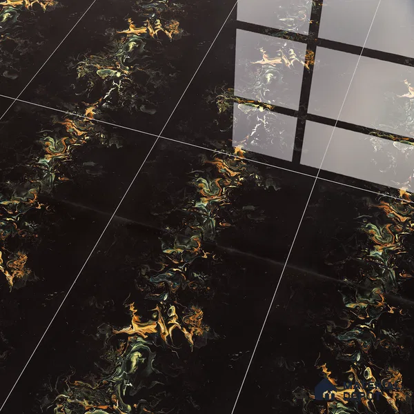 Marble Endless Portoro Wall & Floor Tile TL 05118 Jet Black 4 ft x 2 ft High Gloss Finish Vitrified Tile - 9 mm | 4 Random Designs | Suitable For Living Room, Bedroom, Dining