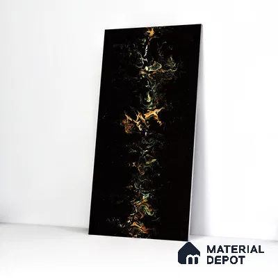 Marble Endless Portoro Wall & Floor Tile TL 05118 Jet Black 4 ft x 2 ft High Gloss Finish Vitrified Tile - 9 mm | 4 Random Designs | Suitable For Living Room, Bedroom, Dining