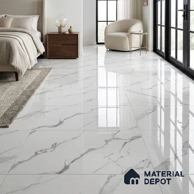 Marble Wall & Floor Tile TL 05130 Marblis Snowy Calacatta 4 ft x 2 ft Vitrified Endless Glossy Finish - 9 mm (Random 4) | Suitable for Living Room, Bedroom & Bathroom