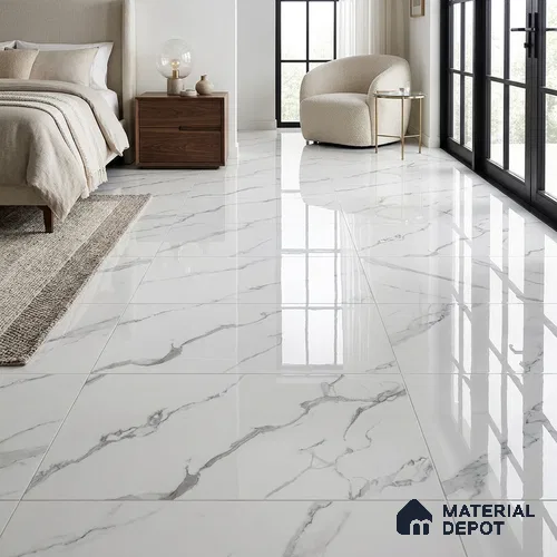 Marble Wall & Floor Tile TL 05130 Marblis Snowy Calacatta 4 ft x 2 ft Vitrified Endless Glossy Finish - 9 mm (Random 4) | Suitable for Living Room, Bedroom & Bathroom