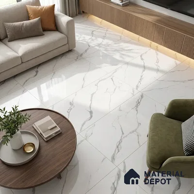 Marble Endless Calacatta Wall & Floor Tile TL 05130 Off-White 4 ft x 2 ft Glossy Finish Vitrified Tile - 9 mm | 4 Random Designs | Suitable For Living Room, Bedroom, Dining