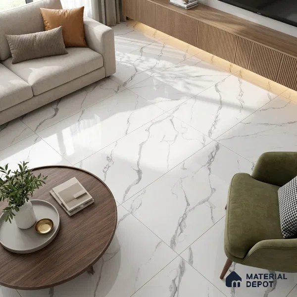 Marble Endless Calacatta Wall & Floor Tile TL 05130 Off-White 4 ft x 2 ft Glossy Finish Vitrified Tile - 9 mm | 4 Random Designs | Suitable For Living Room, Bedroom, Dining