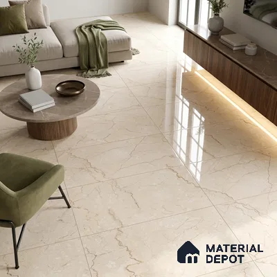 Marble Endless Botticino Wall & Floor Tile TL 05131 Almond Cream 4 ft x 2 ft Glossy Finish Vitrified Tile - 9 mm | 2 Random Designs | Suitable For Living Room, Bedroom, Dining