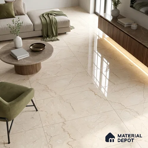 Marble Endless Botticino Wall & Floor Tile TL 05131 Almond Cream 4 ft x 2 ft Glossy Finish Vitrified Tile - 9 mm | 2 Random Designs | Suitable For Living Room, Bedroom, Dining