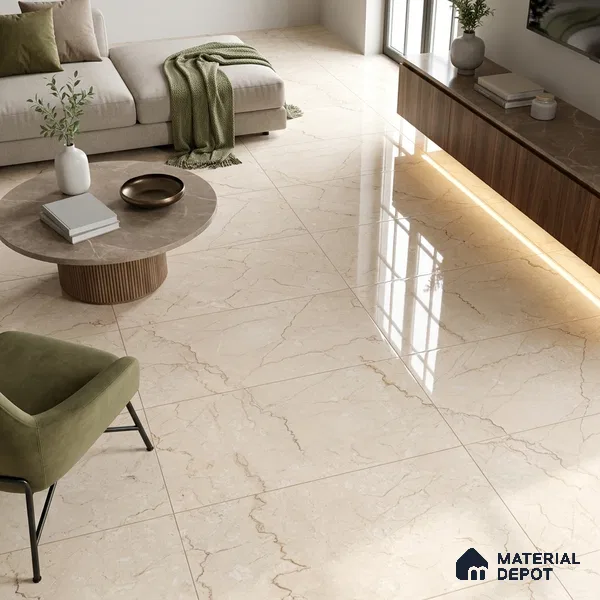 Marble Endless Botticino Wall & Floor Tile TL 05131 Almond Cream 4 ft x 2 ft Glossy Finish Vitrified Tile - 9 mm | 2 Random Designs | Suitable For Living Room, Bedroom, Dining