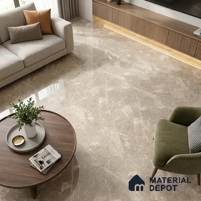 Marble Endless Crema Marfil Wall & Floor Tile TL 05136 Taupe Beige 4 ft x 2 ft Glossy Finish Vitrified Tile - 9 mm | 4 Random Designs | Suitable For Living Room, Bedroom, Dining