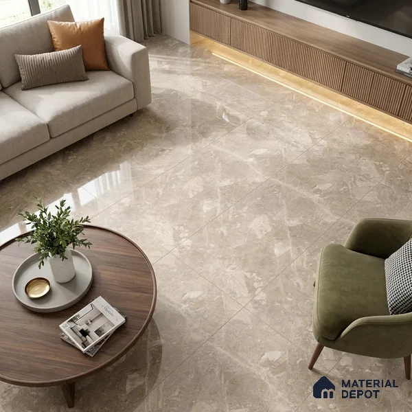 Marble Endless Crema Marfil Wall & Floor Tile TL 05136 Taupe Beige 4 ft x 2 ft Glossy Finish Vitrified Tile - 9 mm | 4 Random Designs | Suitable For Living Room, Bedroom, Dining