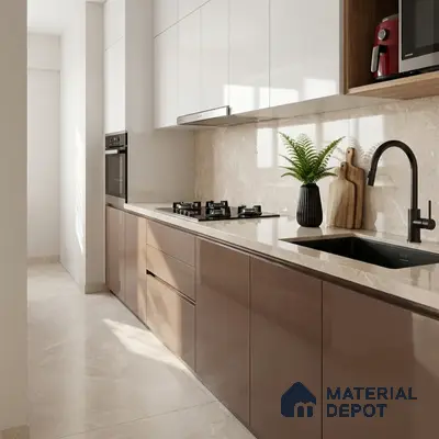 Marble Wall & Floor Tile TL 05137 Marblis Sandstone Elegance 4 ft x 2 ft Vitrified Endless Glossy Finish - 9 mm (Random 4) | Suitable for Living Room, Bedroom & Bathroom