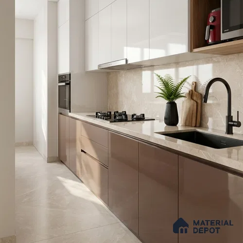 Marble Wall & Floor Tile TL 05137 Marblis Sandstone Elegance 4 ft x 2 ft Vitrified Endless Glossy Finish - 9 mm (Random 4) | Suitable for Living Room, Bedroom & Bathroom