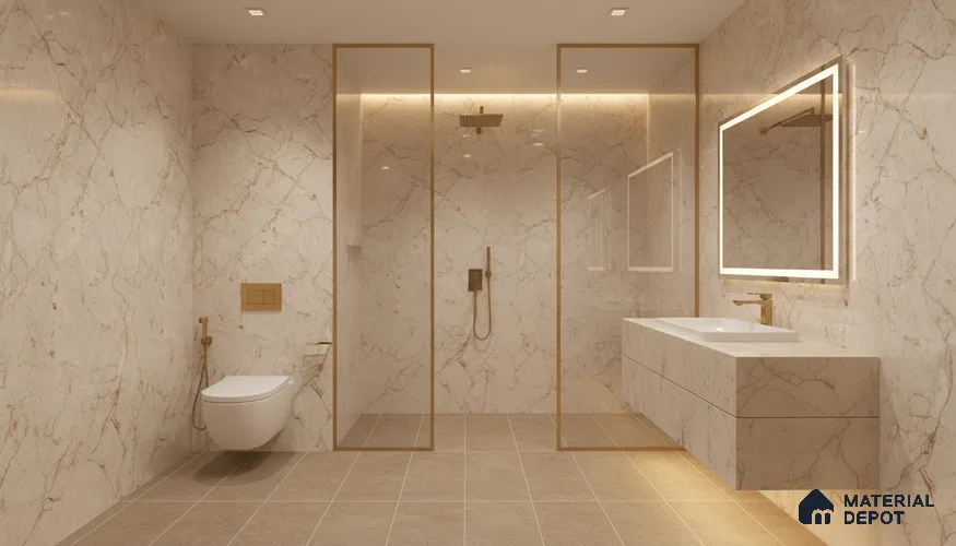 Marble Wall & Floor Tile TL 05138 Marblis Desert Pearl 4 ft x 2 ft Vitrified Endless Glossy Finish - 9 mm (Random 3) | Suitable for Living Room, Bedroom & Bathroom