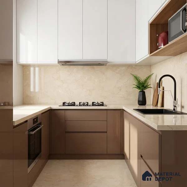 Marble Wall & Floor Tile TL 05139 Marblis Beige Mirage 4 ft x 2 ft Vitrified Endless Glossy Finish - 9 mm (Random 4) | Suitable for Living Room, Bedroom & Bathroom