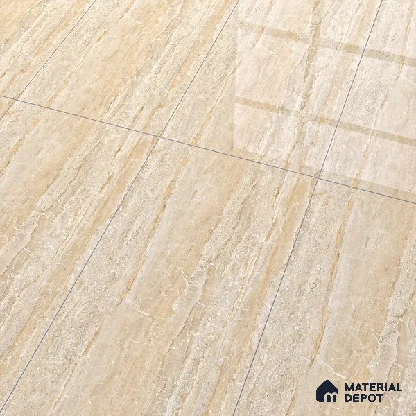 Marble Endless Travertine Wall & Floor Tile TL 05140 Sand Beige 4 ft x 2 ft Glossy Finish Vitrified Tile - 9 mm | 2 Random Designs | Suitable For Living Room, Bedroom, Dining