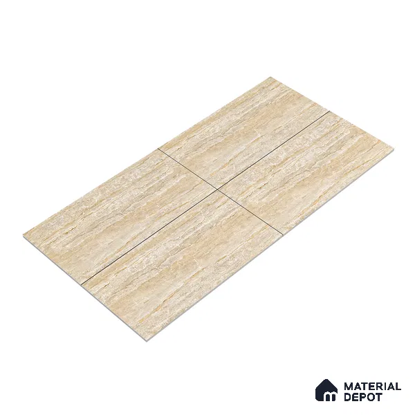 Marble Endless Travertine Wall & Floor Tile TL 05140 Sand Beige 4 ft x 2 ft Glossy Finish Vitrified Tile - 9 mm | 2 Random Designs | Suitable For Living Room, Bedroom, Dining