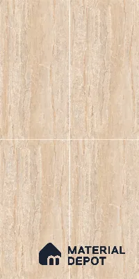 Marble Endless Travertine Wall & Floor Tile TL 05140 Sand Beige 4 ft x 2 ft Glossy Finish Vitrified Tile - 9 mm | 2 Random Designs | Suitable For Living Room, Bedroom, Dining