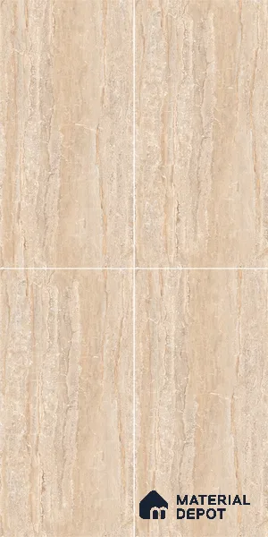 Marble Endless Travertine Wall & Floor Tile TL 05140 Sand Beige 4 ft x 2 ft Glossy Finish Vitrified Tile - 9 mm | 2 Random Designs | Suitable For Living Room, Bedroom, Dining