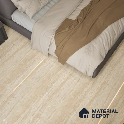 Marble Endless Travertine Wall & Floor Tile TL 05140 Sand Beige 4 ft x 2 ft Glossy Finish Vitrified Tile - 9 mm | 2 Random Designs | Suitable For Living Room, Bedroom, Dining