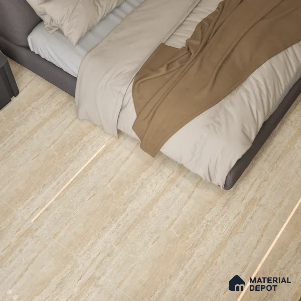 Marble Endless Travertine Wall & Floor Tile TL 05140 Sand Beige 4 ft x 2 ft Glossy Finish Vitrified Tile - 9 mm | 2 Random Designs | Suitable For Living Room, Bedroom, Dining