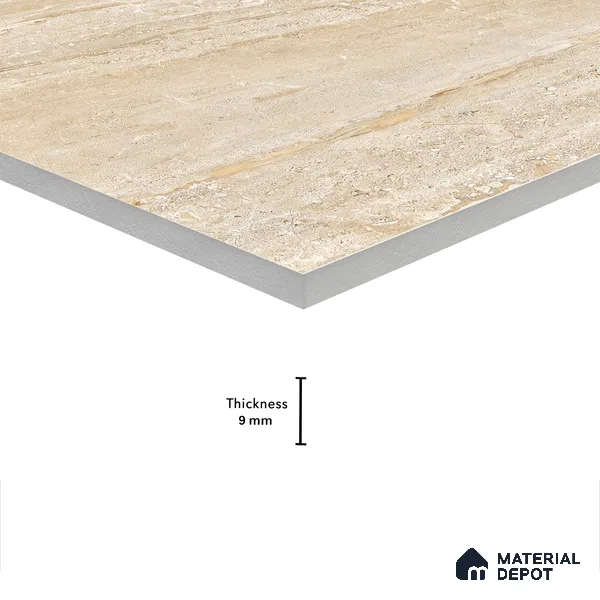 Marble Endless Travertine Wall & Floor Tile TL 05140 Sand Beige 4 ft x 2 ft Glossy Finish Vitrified Tile - 9 mm | 2 Random Designs | Suitable For Living Room, Bedroom, Dining