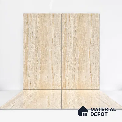 Marble Endless Travertine Wall & Floor Tile TL 05140 Sand Beige 4 ft x 2 ft Glossy Finish Vitrified Tile - 9 mm | 2 Random Designs | Suitable For Living Room, Bedroom, Dining