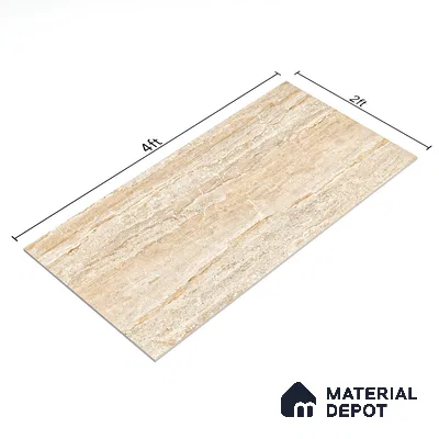 Marble Endless Travertine Wall & Floor Tile TL 05140 Sand Beige 4 ft x 2 ft Glossy Finish Vitrified Tile - 9 mm | 2 Random Designs | Suitable For Living Room, Bedroom, Dining
