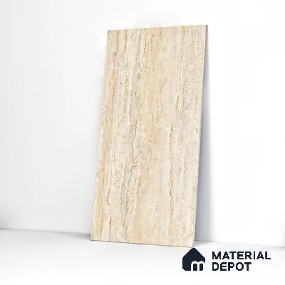 Marble Endless Travertine Wall & Floor Tile TL 05140 Sand Beige 4 ft x 2 ft Glossy Finish Vitrified Tile - 9 mm | 2 Random Designs | Suitable For Living Room, Bedroom, Dining
