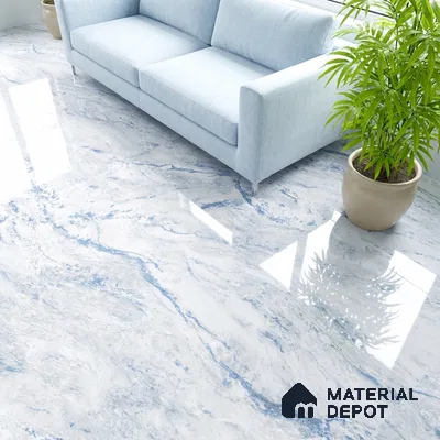 Marble Wall & Floor Tile TL 05141 Marblis Blue Lagoon 4 ft x 2 ft Vitrified Endless Glossy Finish - 9 mm (Random 4) | Suitable for Living Room, Bedroom & Bathroom
