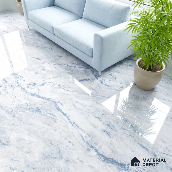 Marble Wall & Floor Tile TL 05141 Marblis Blue Lagoon 4 ft x 2 ft Vitrified Endless Glossy Finish - 9 mm (Random 4) | Suitable for Living Room, Bedroom & Bathroom