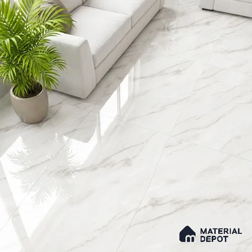 Marble Wall & Floor Tile TL 05142 Marblis Snow Blossom 4 ft x 2 ft Vitrified Glossy Finish - 9 mm (Random 6) | Suitable for Living Room, Bedroom & Bathroom