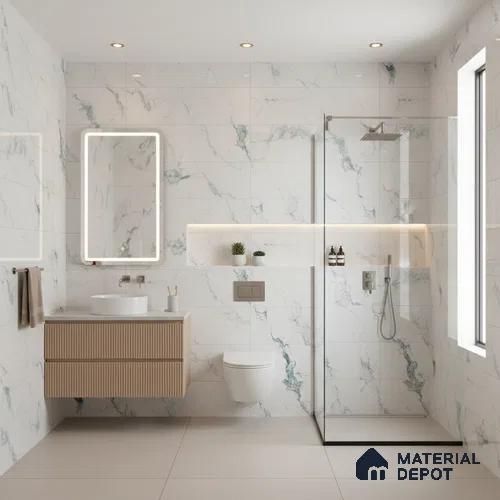 Marble Wall & Floor Tile TL 05145 Marblis Polar Mist 4 ft x 2 ft Vitrified Endless Glossy Finish - 9 mm (Random 4) | Suitable for Living Room, Bedroom & Bathroom