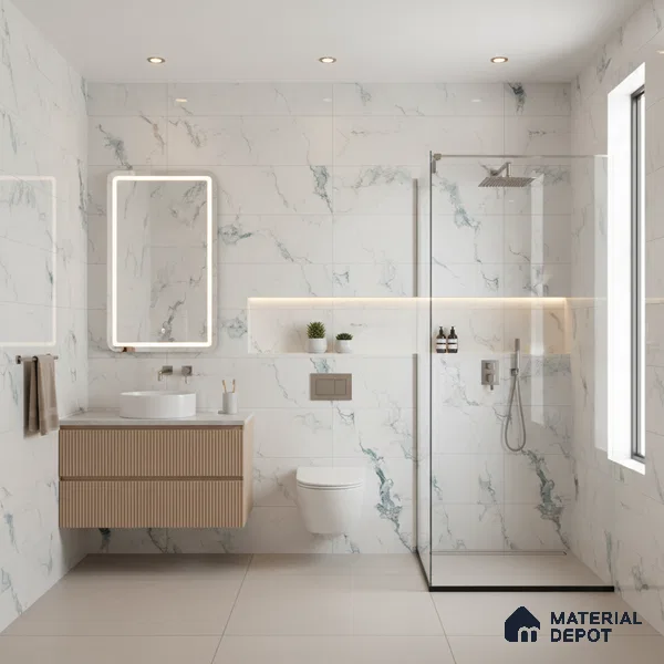 Marble Wall & Floor Tile TL 05145 Marblis Polar Mist 4 ft x 2 ft Vitrified Endless Glossy Finish - 9 mm (Random 4) | Suitable for Living Room, Bedroom & Bathroom
