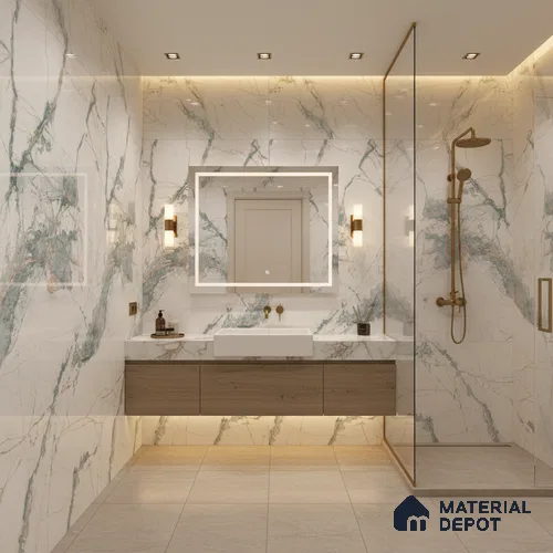 Marble Wall & Floor Tile TL 05146 Marblis Aqua Vein 4 ft x 2 ft Vitrified Endless Glossy Finish - 9 mm (Random 3) | Suitable for Living Room, Bedroom & Bathroom