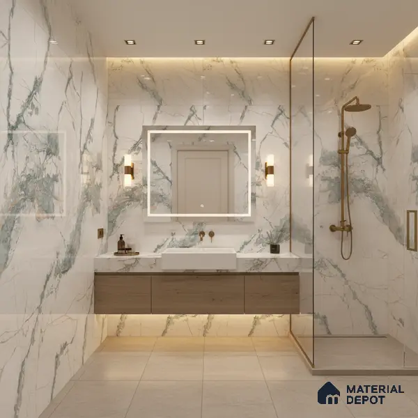 Marble Wall & Floor Tile TL 05146 Marblis Aqua Vein 4 ft x 2 ft Vitrified Endless Glossy Finish - 9 mm (Random 3) | Suitable for Living Room, Bedroom & Bathroom