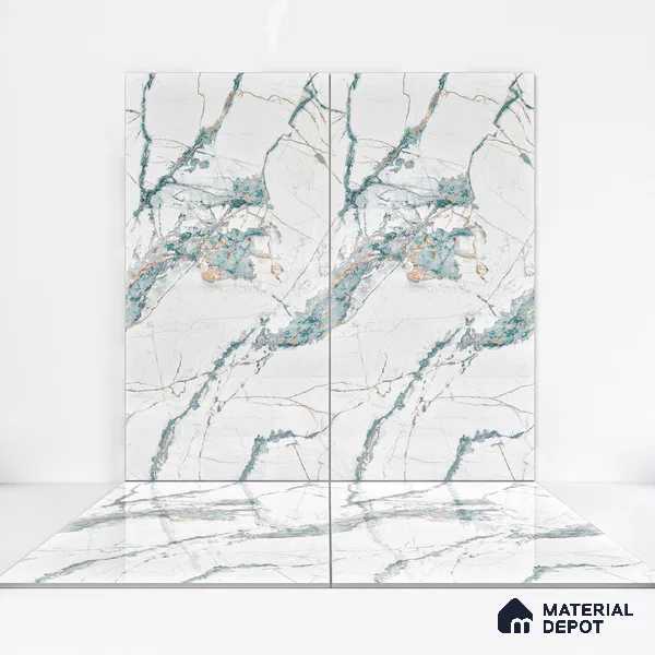 Marble Endless Calacatta Wall & Floor Tile TL 05146 Off-White 4 ft x 2 ft Glossy Finish Vitrified Tile - 9 mm | 3 Random Designs | Suitable For Living Room, Bedroom, Dining
