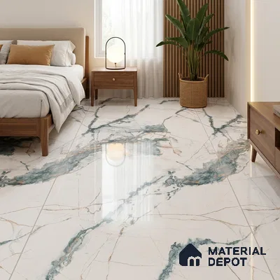 Marble Wall & Floor Tile TL 05146 Marblis Aqua Vein 4 ft x 2 ft Vitrified Endless Glossy Finish - 9 mm (Random 3) | Suitable for Living Room, Bedroom & Bathroom
