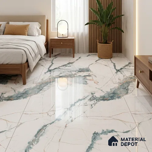 Marble Wall & Floor Tile TL 05146 Marblis Aqua Vein 4 ft x 2 ft Vitrified Endless Glossy Finish - 9 mm (Random 3) | Suitable for Living Room, Bedroom & Bathroom