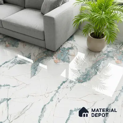 Marble Wall & Floor Tile TL 05146 Marblis Aqua Vein 4 ft x 2 ft Vitrified Endless Glossy Finish - 9 mm (Random 3) | Suitable for Living Room, Bedroom & Bathroom