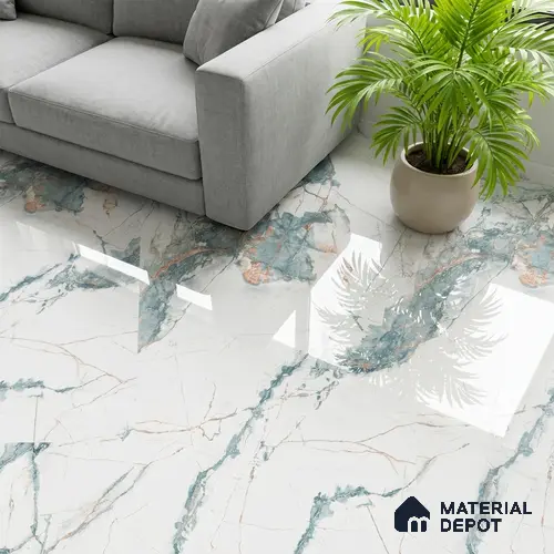Marble Wall & Floor Tile TL 05146 Marblis Aqua Vein 4 ft x 2 ft Vitrified Endless Glossy Finish - 9 mm (Random 3) | Suitable for Living Room, Bedroom & Bathroom