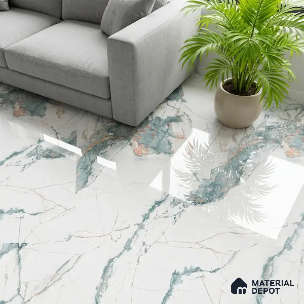 Marble Wall & Floor Tile TL 05146 Marblis Aqua Vein 4 ft x 2 ft Vitrified Endless Glossy Finish - 9 mm (Random 3) | Suitable for Living Room, Bedroom & Bathroom