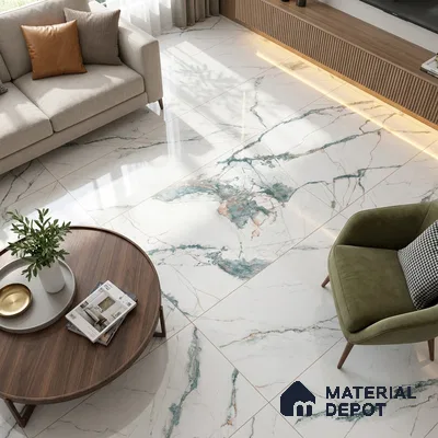 Marble Endless Calacatta Wall & Floor Tile TL 05146 Off-White 4 ft x 2 ft Glossy Finish Vitrified Tile - 9 mm | 3 Random Designs | Suitable For Living Room, Bedroom, Dining