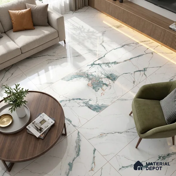 Marble Endless Calacatta Wall & Floor Tile TL 05146 Off-White 4 ft x 2 ft Glossy Finish Vitrified Tile - 9 mm | 3 Random Designs | Suitable For Living Room, Bedroom, Dining