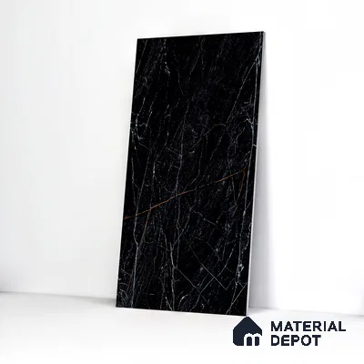 Marble Sahara Noir Wall & Floor Tile TL 05148 Graphite Black 4 ft x 2 ft High Gloss Finish Vitrified Tile - 9 mm | 4 Random Designs | Suitable For Living Room, Bedroom, Dining