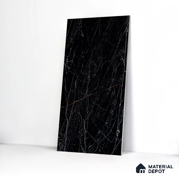 Marble Sahara Noir Wall & Floor Tile TL 05148 Graphite Black 4 ft x 2 ft High Gloss Finish Vitrified Tile - 9 mm | 4 Random Designs | Suitable For Living Room, Bedroom, Dining