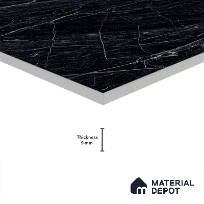 Marble Sahara Noir Wall & Floor Tile TL 05148 Graphite Black 4 ft x 2 ft High Gloss Finish Vitrified Tile - 9 mm | 4 Random Designs | Suitable For Living Room, Bedroom, Dining