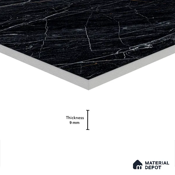 Marble Sahara Noir Wall & Floor Tile TL 05148 Graphite Black 4 ft x 2 ft High Gloss Finish Vitrified Tile - 9 mm | 4 Random Designs | Suitable For Living Room, Bedroom, Dining