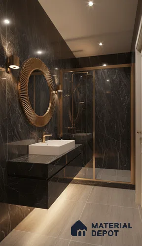 Marble Wall & Floor Tile TL 05148 Marblis Obsidian Veil 4 ft x 2 ft Vitrified  High Gloss Finish - 9 mm (Random 4) | Suitable for Living Room, Bedroom & Bathroom