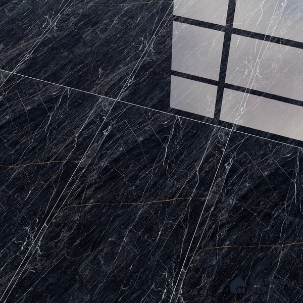 Marble Sahara Noir Wall & Floor Tile TL 05148 Graphite Black 4 ft x 2 ft High Gloss Finish Vitrified Tile - 9 mm | 4 Random Designs | Suitable For Living Room, Bedroom, Dining