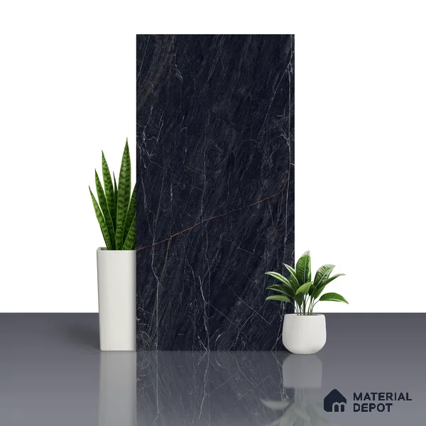 Marble Sahara Noir Wall & Floor Tile TL 05148 Graphite Black 4 ft x 2 ft High Gloss Finish Vitrified Tile - 9 mm | 4 Random Designs | Suitable For Living Room, Bedroom, Dining
