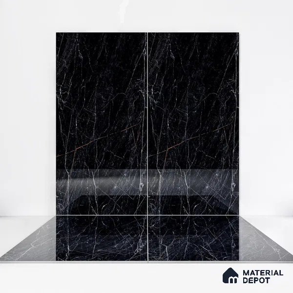 Marble Sahara Noir Wall & Floor Tile TL 05148 Graphite Black 4 ft x 2 ft High Gloss Finish Vitrified Tile - 9 mm | 4 Random Designs | Suitable For Living Room, Bedroom, Dining