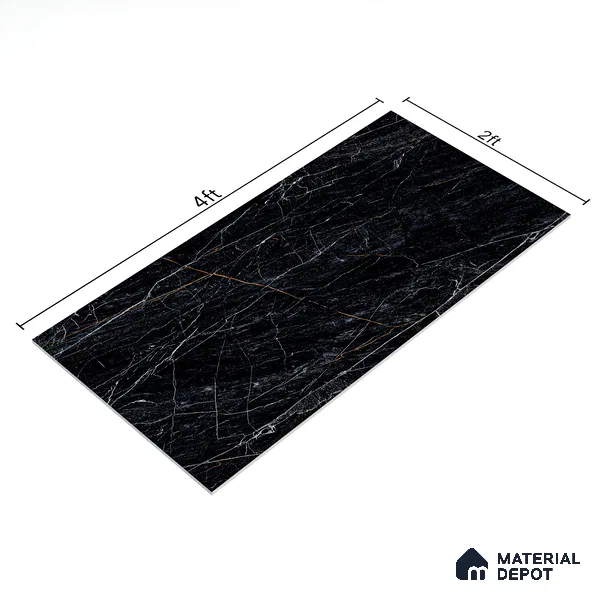 Marble Sahara Noir Wall & Floor Tile TL 05148 Graphite Black 4 ft x 2 ft High Gloss Finish Vitrified Tile - 9 mm | 4 Random Designs | Suitable For Living Room, Bedroom, Dining